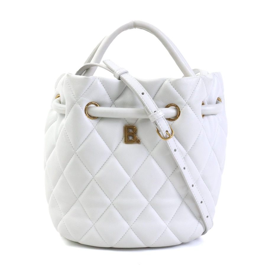 バレンシアガ BALENCIAGA ハンドバッグ ショルダーバッグ キルティング バケットバッグ レザー ホワイト ゴールド レディース e59291f
