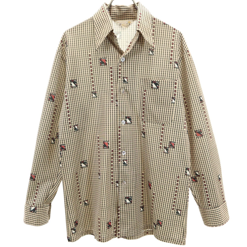 キクヤ 70s 総柄 長袖 シャツ M ベージュ KIKUYA オールド ヴィンテージ メンズ 5,724円