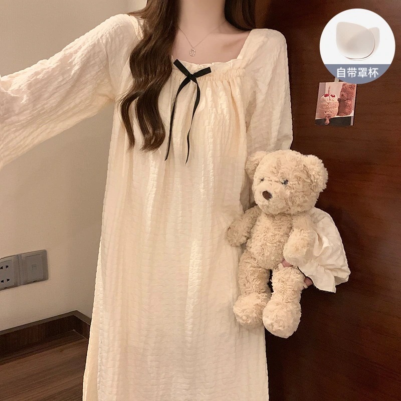 パジャマ2025セルフブラクッションワンピースパジャマ女性用モデル春プリンセススタイルナイトガウン夏ホームウェアの薄いセクション
