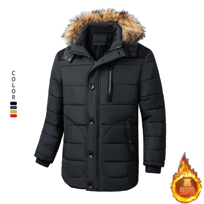 中綿ダウンジャケットメンズコート中綿コート綿入れ長袖冬服防寒アウトドアアウター裏起毛暖かいスリムフード付き通勤ビジネス軽量ジャケット