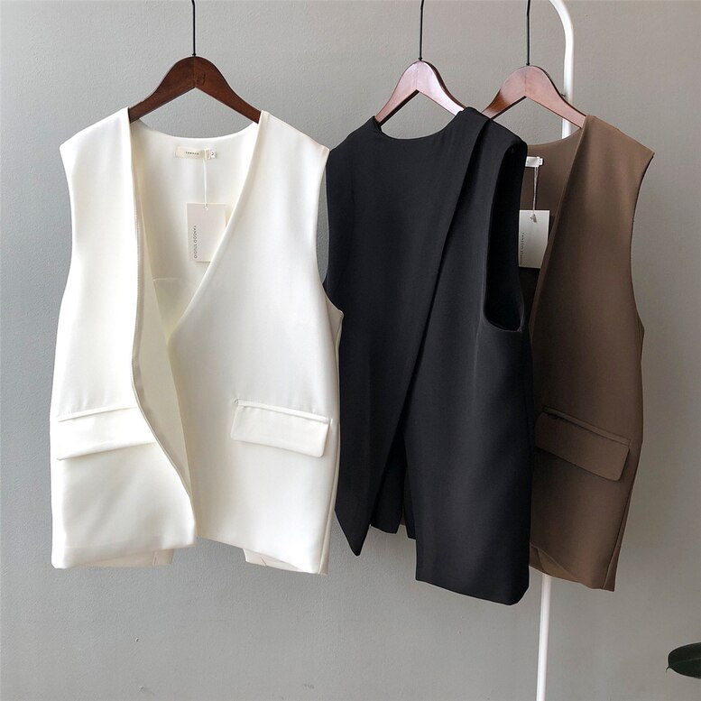 3color レディース ベストジャケット ノーカラージレ アウター トップス