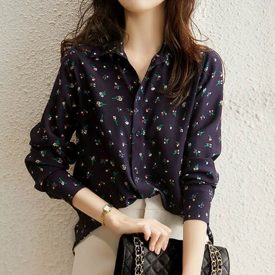 トップス シャツ シフォンシャツ ブラウス 袖付き 長袖 襟付き 角襟 前開き かわいい 大人可愛い