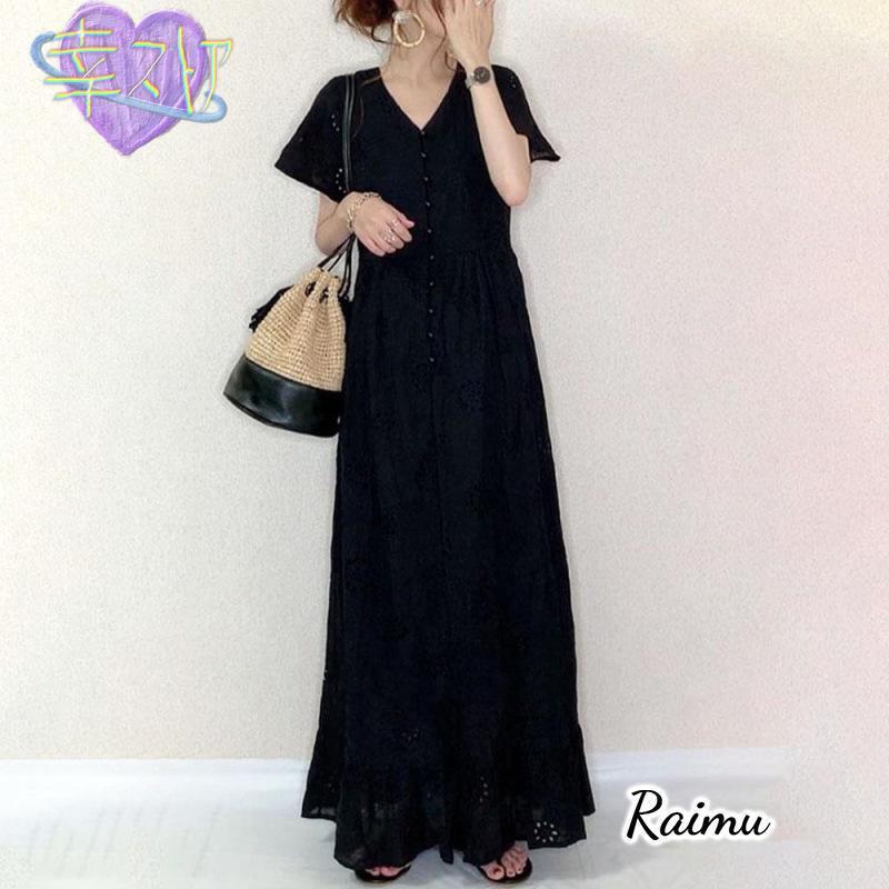 ワンピース レディース マキシワンピース 春夏 半袖ワンピース 韓国風 オシャレ レースワンピース 着痩せ
