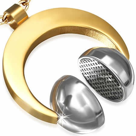 ヘッドフォンステンレスペンダントトップ 金色 ゴールド 男性 女性 ネックレス 首飾り アクセサリー