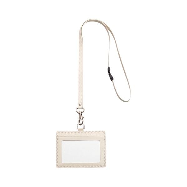 (まとめ) TANOSEE 合皮製ネームカードホルダー ヨコ型 ストラップ付 ホワイト 1個 (×30セット)
