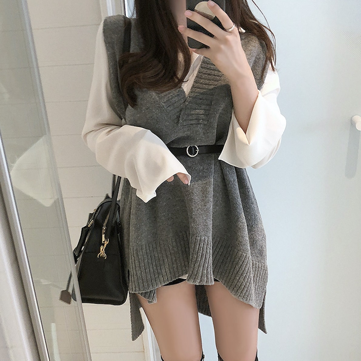 トップス シャツ ベスト 白シャツ 袖なし Vネック 襟付き Iライン サイドスリット 前開き ニット 薄手 2点セット お得 かわいい 大人可愛い きれいめ カジュアル 大人 上品 おしゃれ お洒落