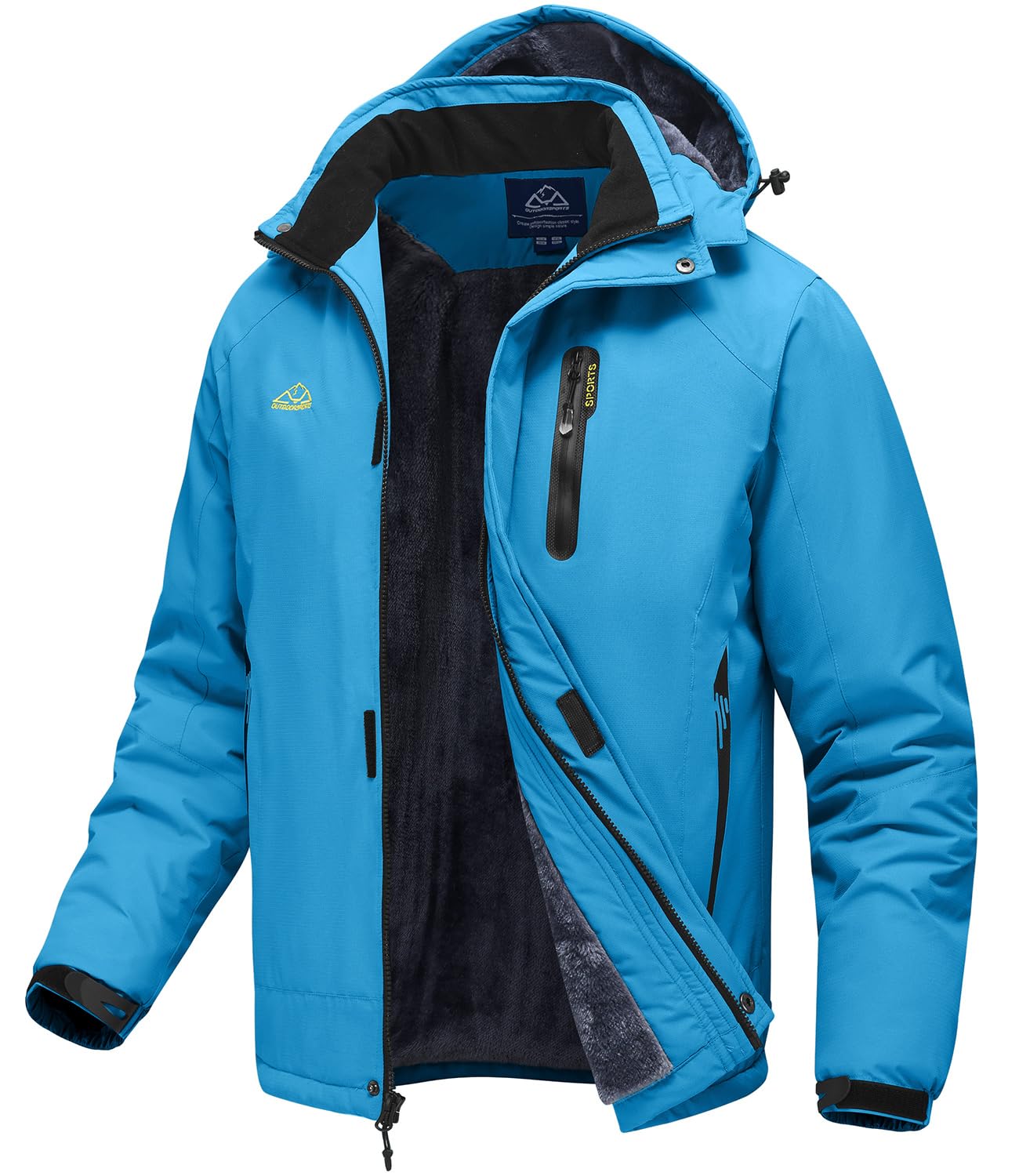 [YSENTO] メンズ 防寒着 ファスナー逆 アウトドア ジャケット 中綿ジャケット スキーウェア 釣り 登山 ジャケット バイクウェア フード付 脱着式 防撥水 ジップポケット 冬用 ブルー 4X