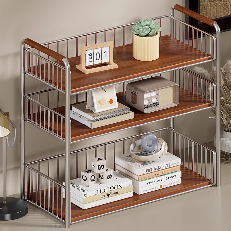 デスクトップストレージラックオフィスワークステーションマルチレイヤー仕上げデスクブックストレージリビングルームカウンタートップ中世スタイルストレージラック