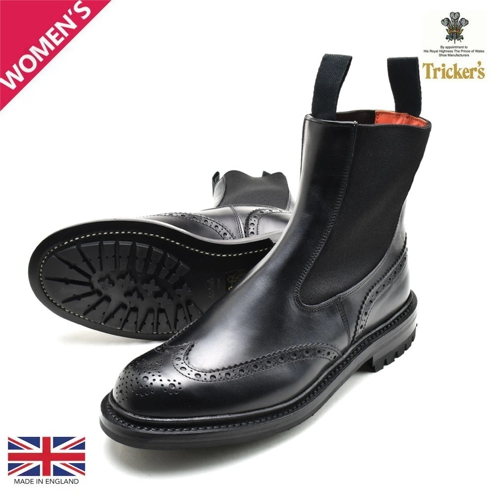 トリッカーズ チェルシーブーツ レディース サイドゴア コマンドソール ウイングチップ ブローグ ブラック 黒 TRICKER S HENRY[l2754-blk-c]