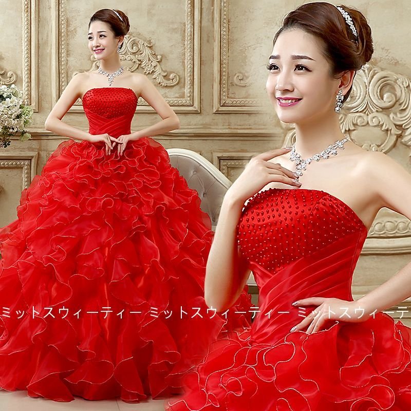 カラードレス 演奏会 安い プリンセスラインドレス ビスチェ 結婚式 イブニングドレス 二次会 ウエ
