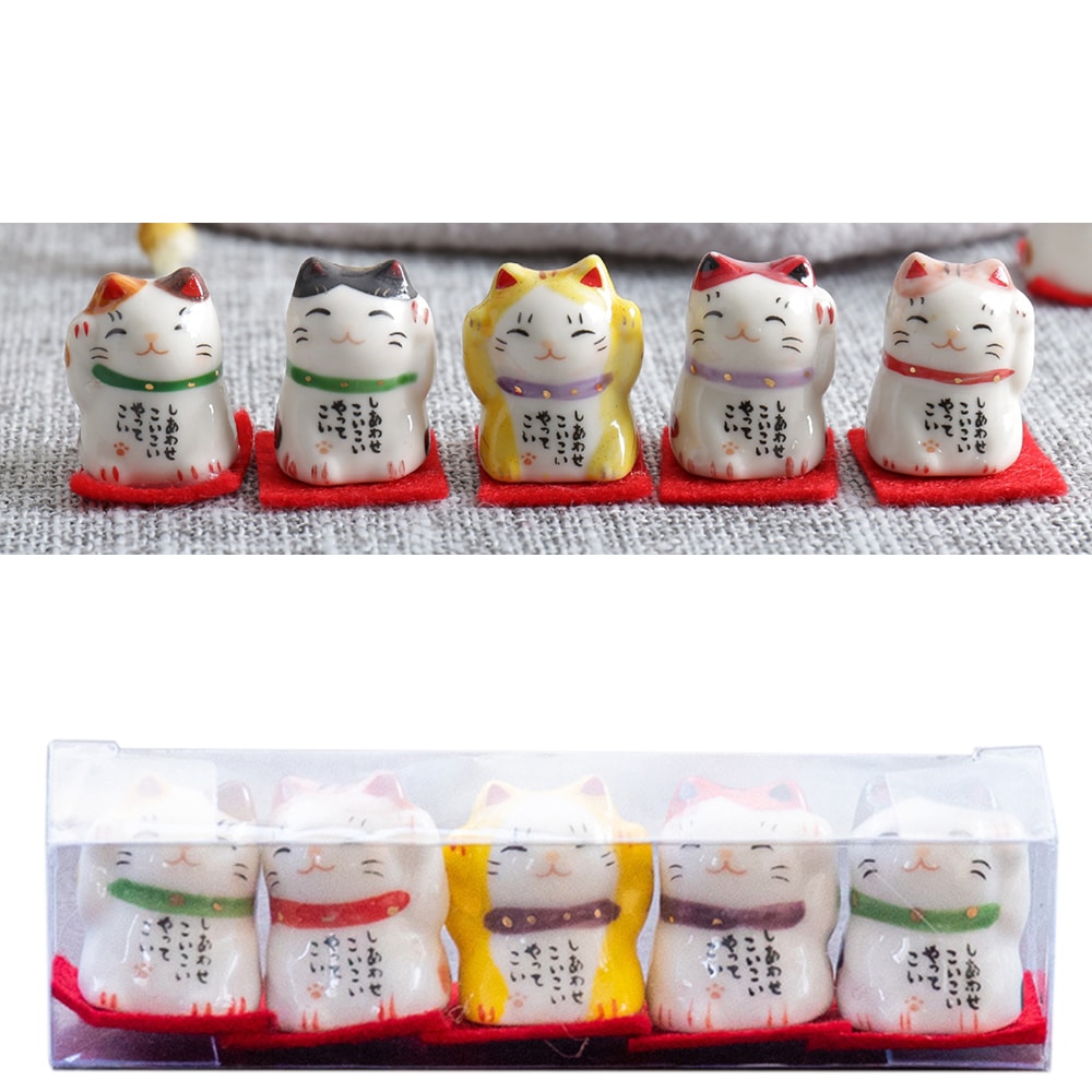 Qoo10] 招き猫 置物 猫 陶器 5個セット 可愛
