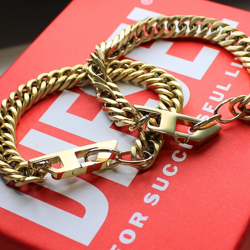 ディーゼル ペアブレスレット ブランド ステンレス ゴールド チェーン ペア カップル お揃い プレゼント ギフト シンプル おしゃれ 男女ペア 友達 誕生日 結婚記念日 夫婦 両親 贈り物 ペアギフ