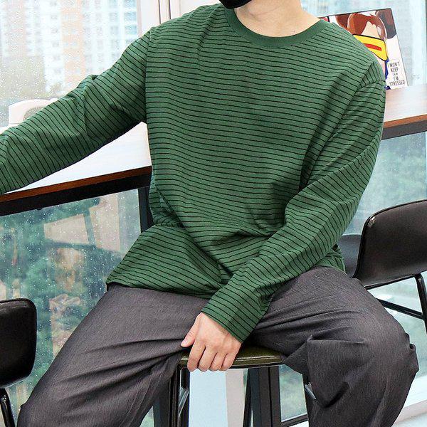 WUN メンズ ビッグサイズ 細いストライプ 長袖 Tシャツ