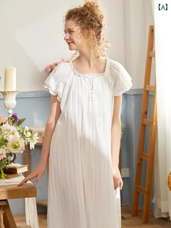 ネグリジェ パジャマ レディース 宮廷風 半袖 レース フリル ワンピース ドレス シンプル 上品 ルーム ナイト ホームウェア