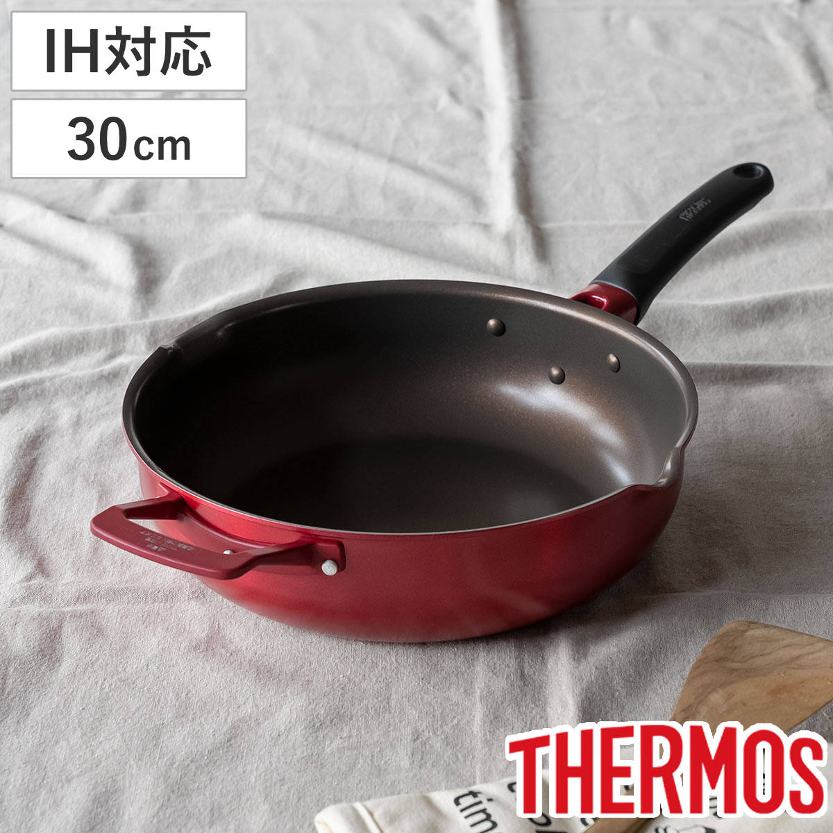 フライパン 30cm IH対応 取っ手付き デュラブルシリーズ マルチパン サーモス THERMOS ガス火対応 片手鍋 炒め鍋 いため鍋 深型 ふっ素加工 軽い 30センチ フッ素加工