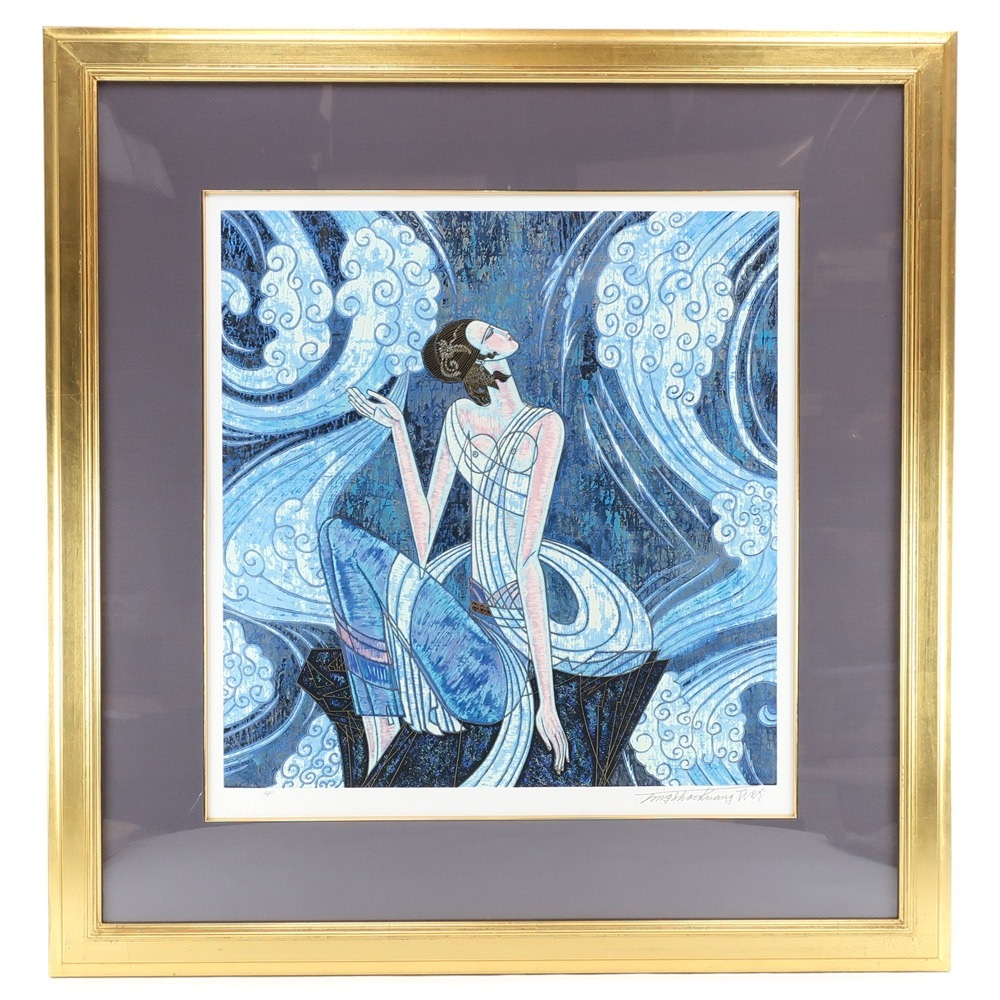 丁 紹光 TING SHAO KUANG ティン・シャオカン 『渓流の調べ』 リトグラフ AP 直筆サイン 絵画 _ 中古品 A-ランク