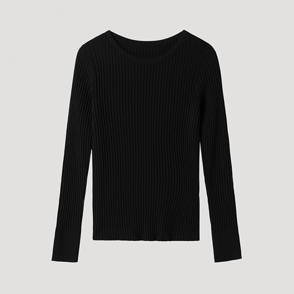 [シールズミス] リブラウンドネックプルオーバーニット_SSKPOP12090_BK