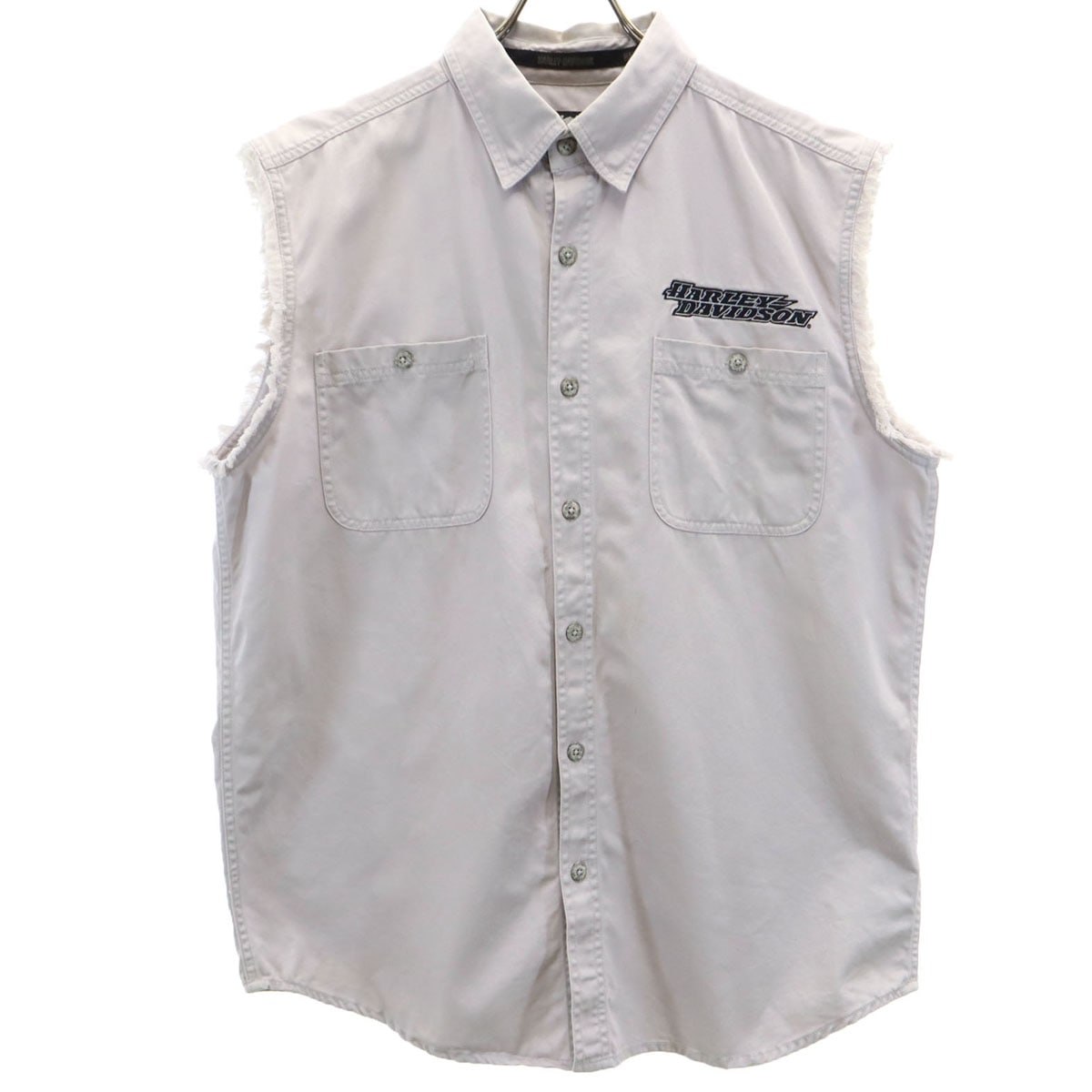 バックロゴ刺繍 ベスト L グレー 隠しボタンダウン メンズ 古着
