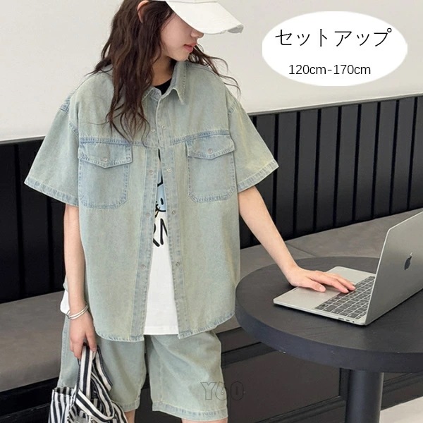 本日の限定商品 韓国子供服 女の子 夏服 キッズ セットアップ デニム 上下セット 子ども服 デニムシャツ+デニムパンツ おしゃれ カジュアル 2点セット 夏着 お出かけ ガールズ プレゼント ファッ
