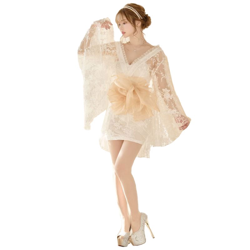 刺繍 総レース ミニ ふわふわ オーガンジー 帯 花魁 着物 ドレス コスプレ イベント ハロウィン キャバドレス [1142]