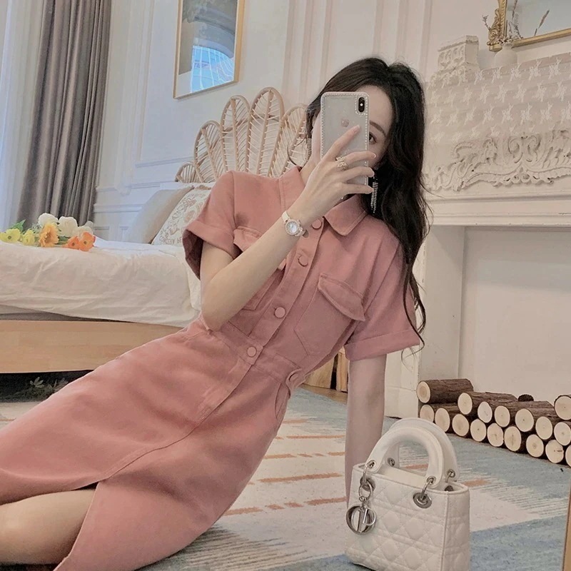 シャツワンピース レディース キレイめ ロング 可愛い 春夏 半袖 シャツワンピ Aライン