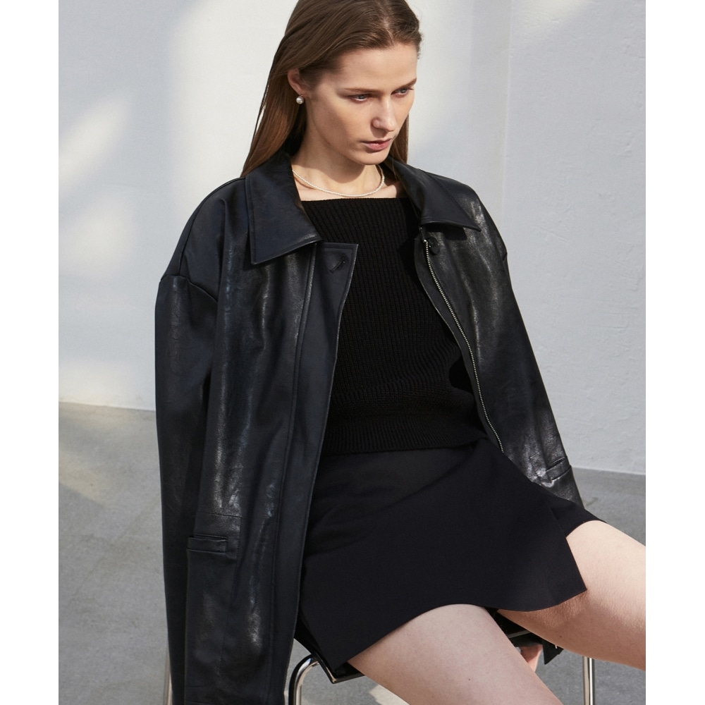 ニック&ニコールミッドヴィーガンレザージャケット_ブラック