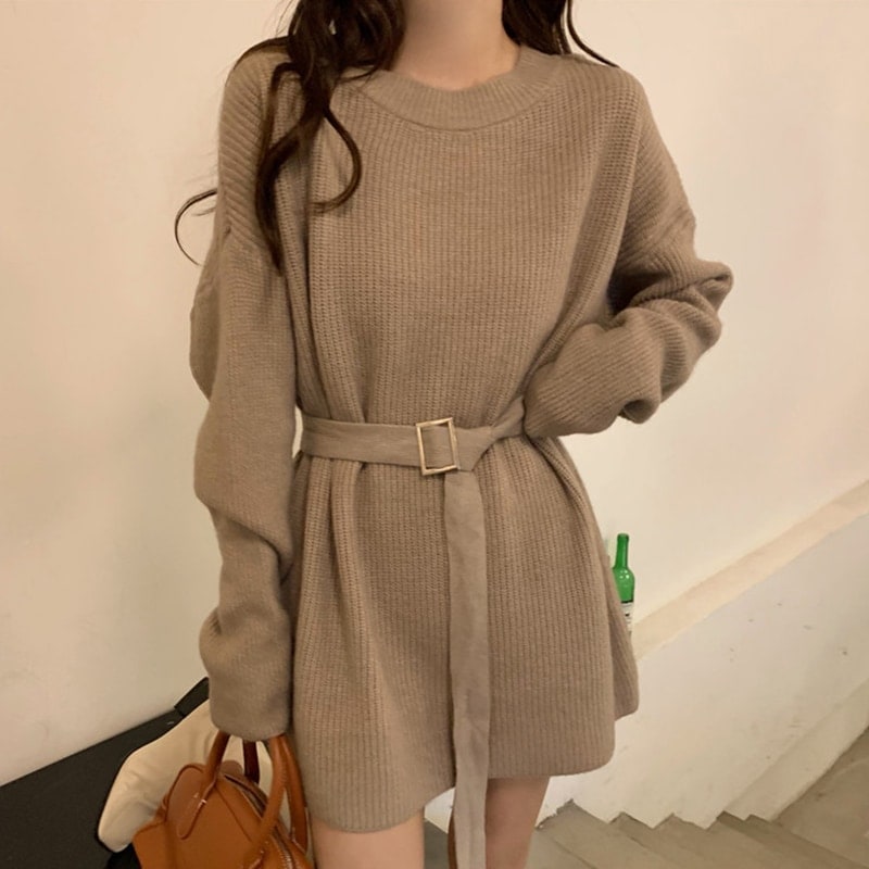 デザイン秋服ラウンドネック着痩せニットス