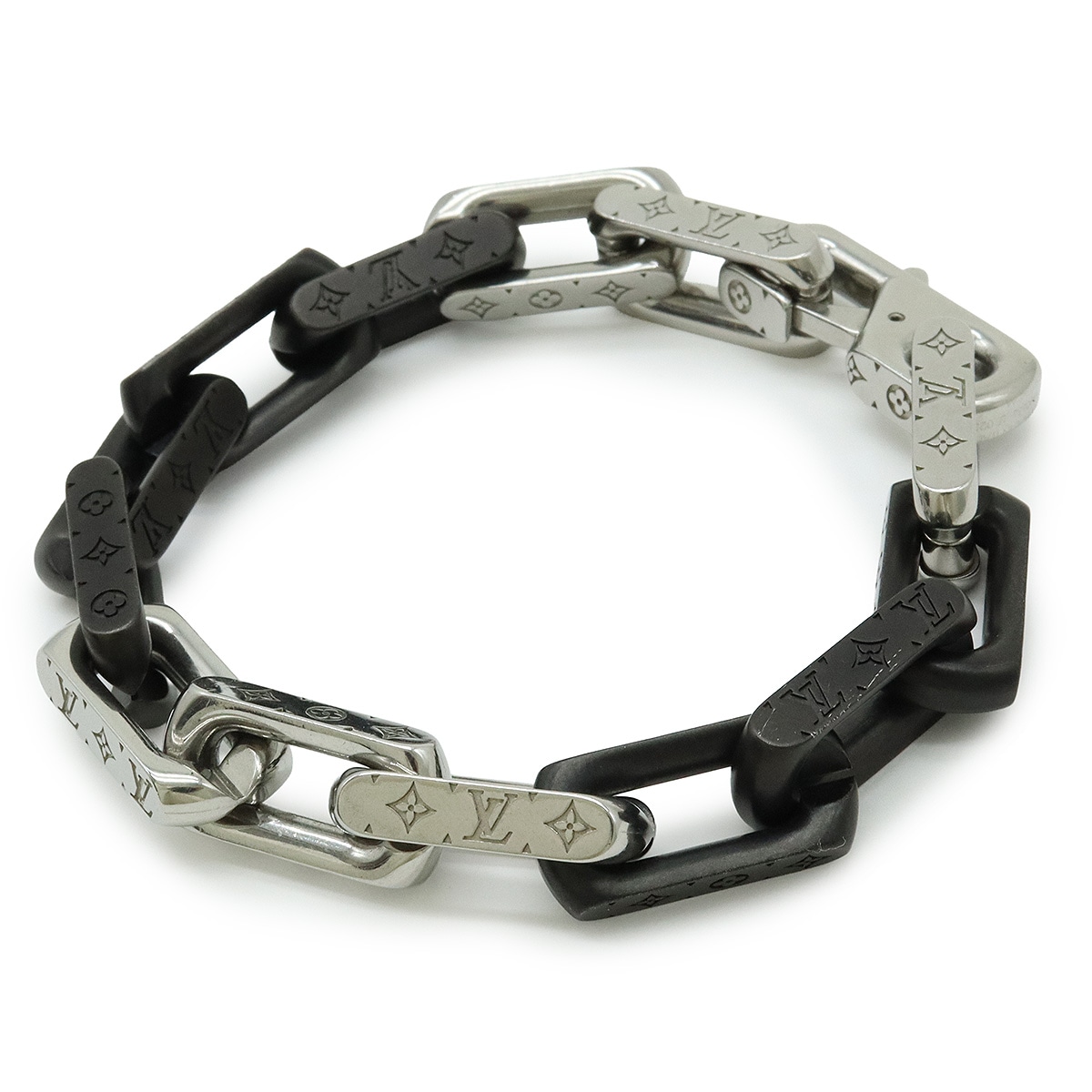 ブレスレット モノグラム チェーン ステンレススチール シルバー ブラック #M Mサイズ M0068