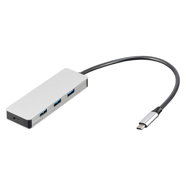 UH-C3334SL PD対応USB3.2G2 4ポート変換アルミハブ/シルバー