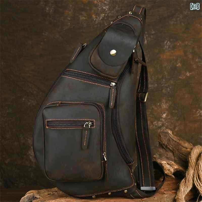 チェスト バッグ クロスボディ レザー 本革 アウトドア カジュアル バイク 自転車 観光 街歩き 斜め掛け メンズ レトロ 大容量 ショルダー 最上