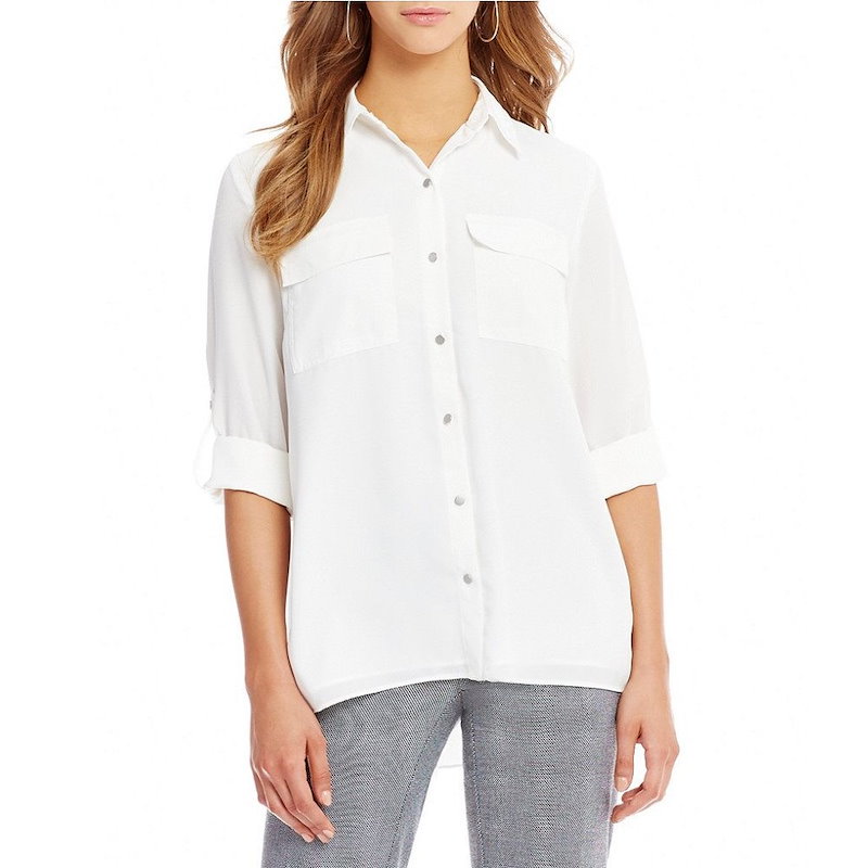 ジョーンズ ニューヨーク レディース トップス ブラウス・シャツ【Jones New York Roll-Sleeve Tiered Back Hi-Low Hem Shirt】Ivory ジョーンズ ニューヨーク レディース トップス ブラウス・シャツ【Jones New York Roll-Sleeve Tiered Back Hi-Low Hem Shirt】Ivory