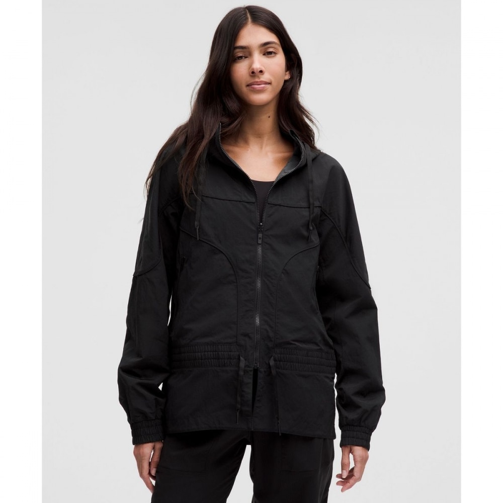 リバーシブルフード付きシンチウエストジャケット-BLK/GRPH