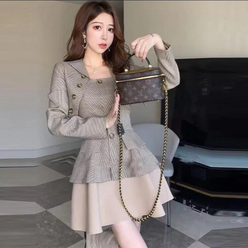 小香風スーツとの感気質セレブスーツ小洋服スカート2点セット
