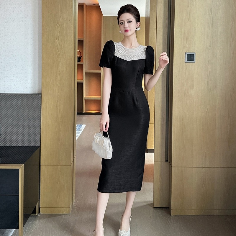 【JY.上品】お呼ばれドレス デザイン感パールネック 気質 着痩せロングワンピース スリミング パーティードレス フォーマルキャバ 大人 同窓会 披露宴 卒業式 結婚式 演奏会 ウェディングメガ割