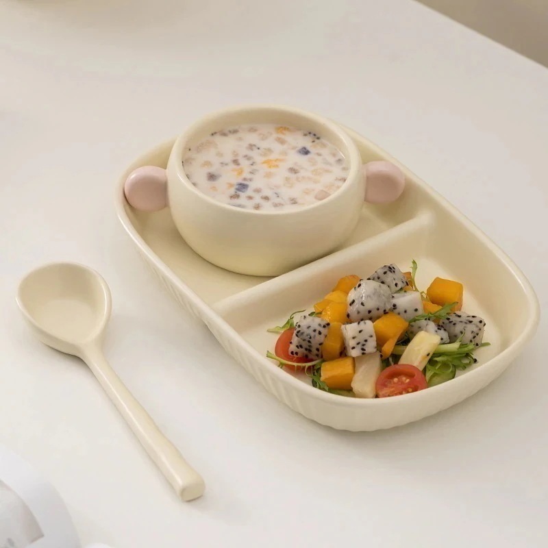 夏大人気食器 陶磁器 仕切り皿 碗 皿 家庭用 精巧 果物仕切り クリーム系分け 朝食用 2026 年新作