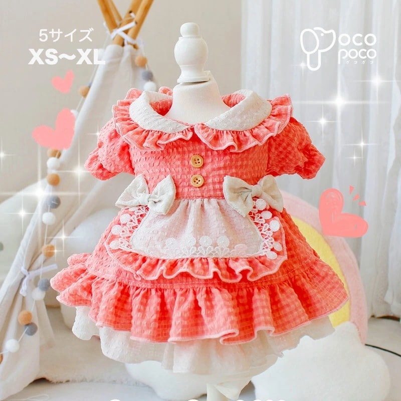 【692】即納あり 犬 夏服 小型犬 ロリータ ワンピース ドッグウェア コスチューム メイド服 可愛い かわいい ハンドメイド パーティー プリンセス お洒落 原宿系 散歩 おしゃれ 女子 中型