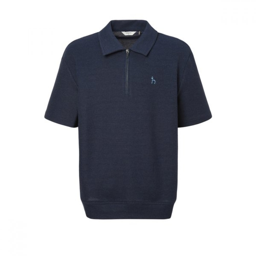 [25SS] ダークブルーハニカムティッシュカラージップアップ半袖スウェットシャツHZTS5B607B3