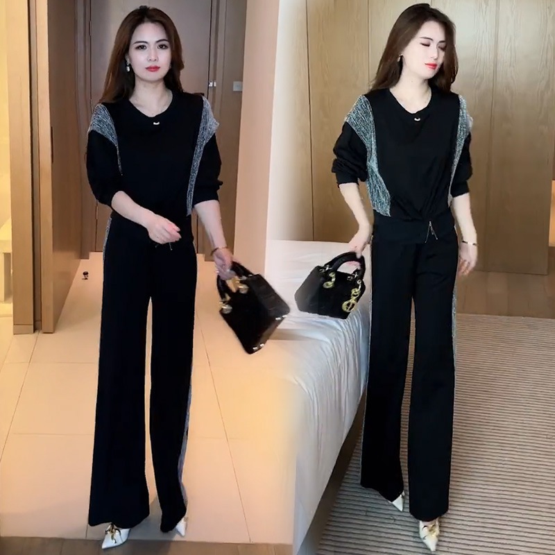 スーツの女性秋の高級感気質が痩せている長袖上着のワイドパンツ2点セット