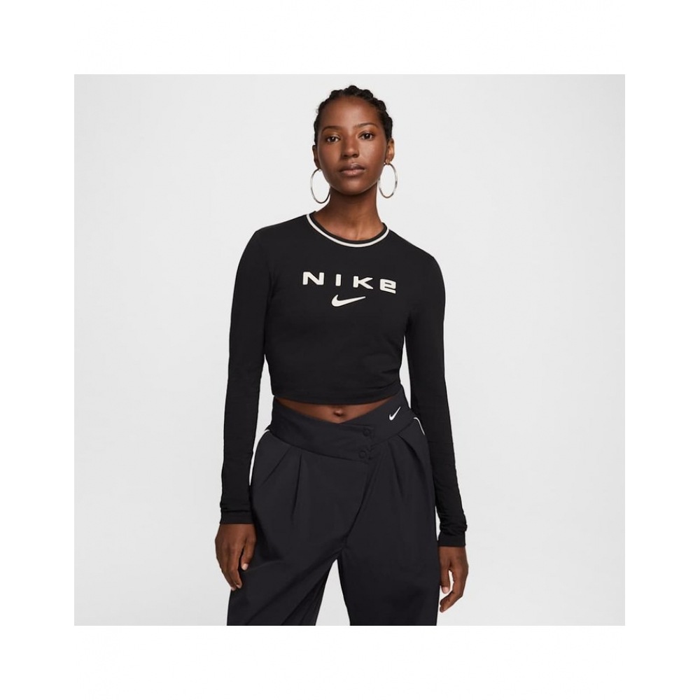 ナイキスポーツウェアチルスリムフィットクロップドニットロングスリーブTシャツブラック FZ2858-133