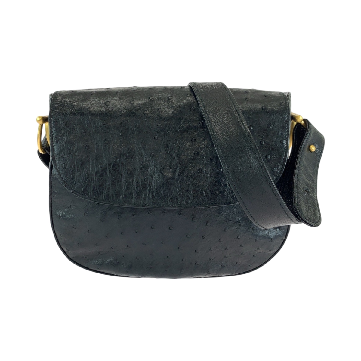 美品 ホースビット ブラック 黒 ゴールド金具 オーストリッチ 007 2058 0210 ショルダーバッグ ポシェット レディース 410333