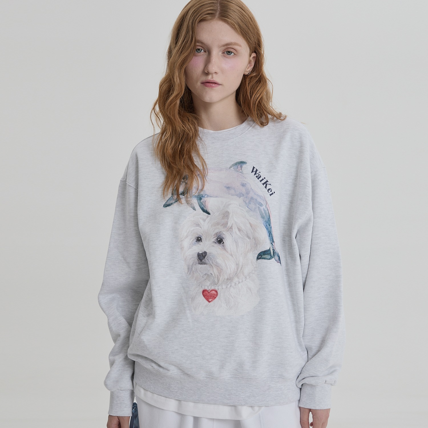 Watercolor Puppydolphin Jumping Sweatshirt MELANGE WHITE 7,587円