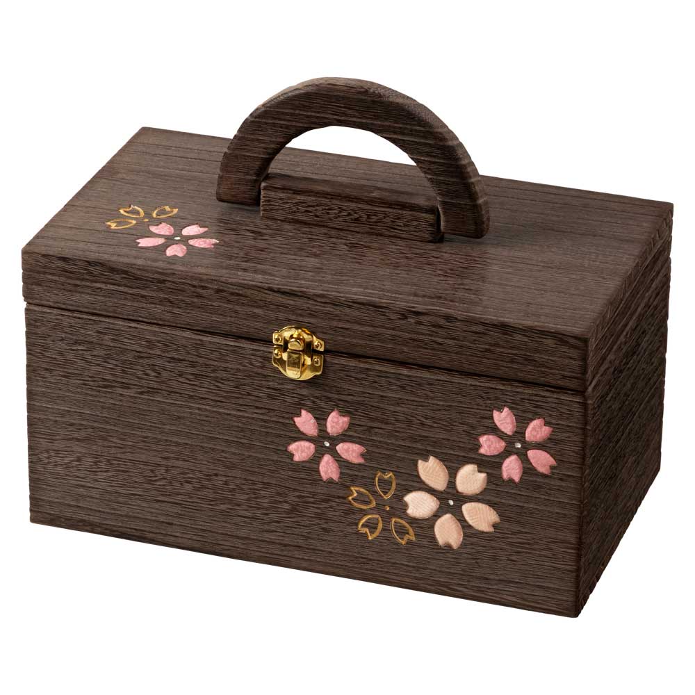 ソーイングボックス・大 (033)　桜　裁縫箱　木目込細工　桐製・時代仕上　箱長の桐工芸品　日本製　東京浅草の木製品