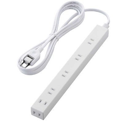 他サイト： エレコム　ELECOM　ほこり防止シャッター付き雷ガード内蔵スリム電源タップ(幅広2ピン式6個口3.0m)　T-NSLK-2630WH (ホワイト)の商品画像