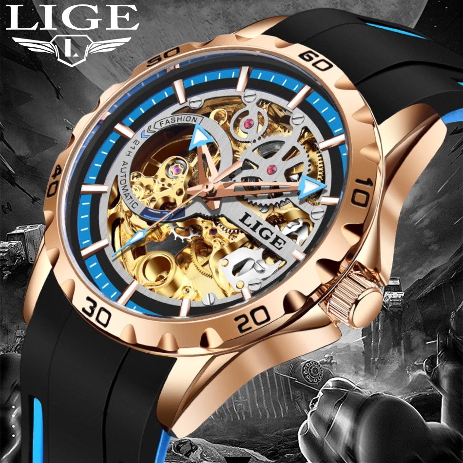 Lige-メンズメカニカルクロノグラフ時計,自動巻き,高級,オリジナルブランド,ステンレススチール,トゥールビヨン時計