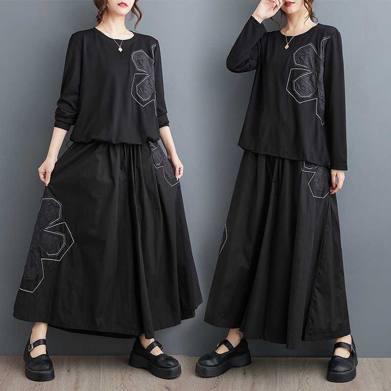 【急速出荷】秋新品 上下セット 花柄 シャツ＋キュロットスカート 大きいサイズ 体型カバー レディース セットアップ メガ割