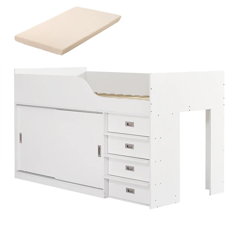 【即日発送　送.料.無.料】システムベッド マットレス付き ロフトベッド 階段付き S 木製 高さ115cm シングル ベッド ロータイプ ベッド コンパクト 収納 大人 一人暮らし