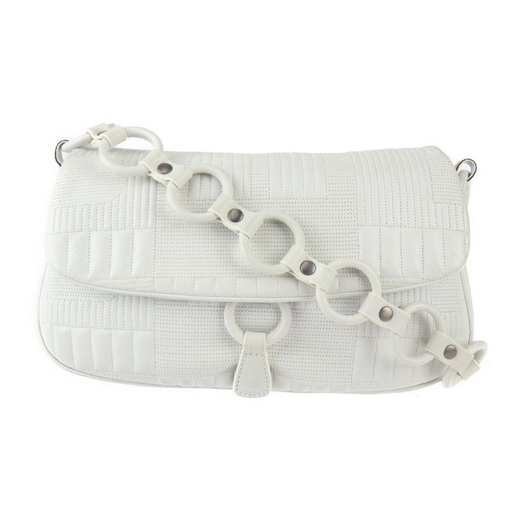 BALLY バリー ショルダーバッグ - ワンショルダーバッグ レザー ホワイト系 ステッチ キルティング チェーン フラップ【本物保証】