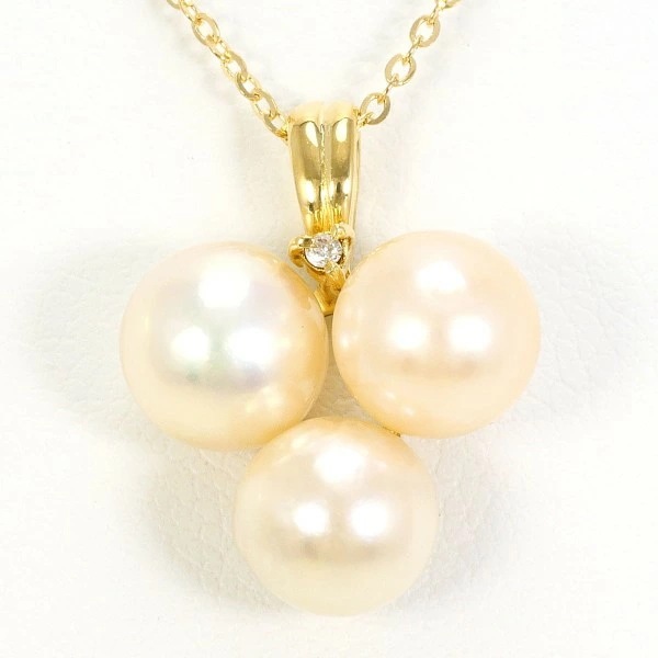 K18 18金 YG ネックレス パール(真珠) ダイヤ 0.01 ジュエリー 中古