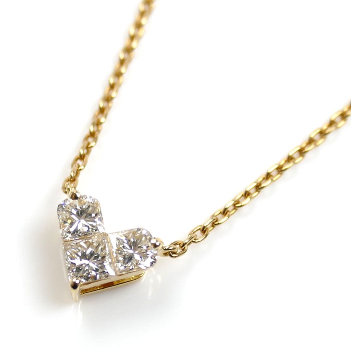 STAR JEWELRY スタージュエリー K18YG イエローゴールド ミステリアスハート ネックレス ダイヤモンド0.28ct 2.2g 37/40cm レディース 中古 美品