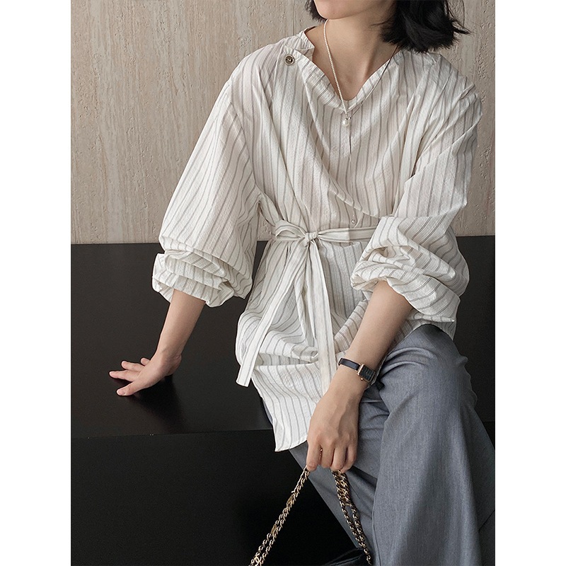 Jiangzuo フレンチレトロストライプシャツ女性用 2024 初秋デザインニッチシックルーズトップ 1076 4,657円